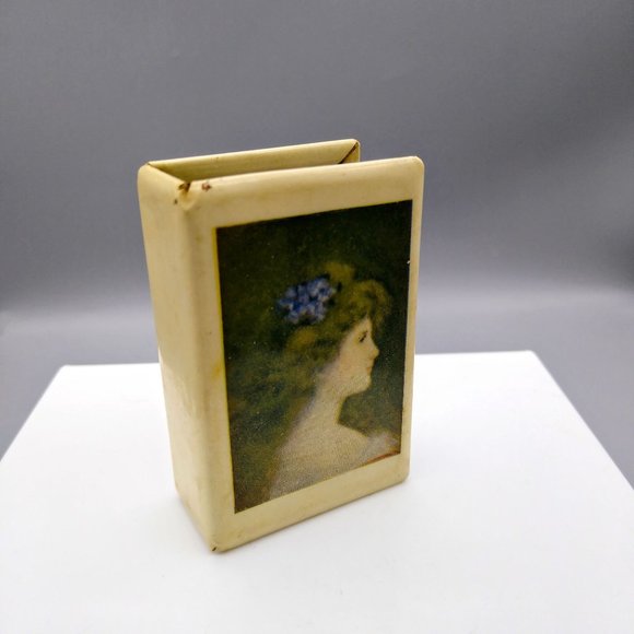 Vintage Advertising Coated Tin Matchbox Slip Cover with Womans Profile Advertise - Picture 1 of 6